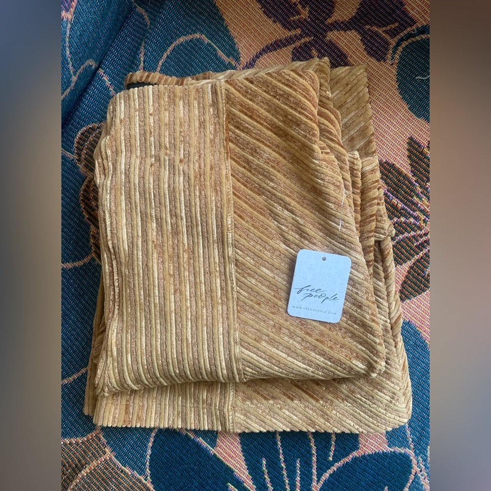 Free People Gold Slim Pull-On Velvet Flare Pants NWT